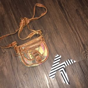Brown with “tribal” print Cross Body Mini Purse